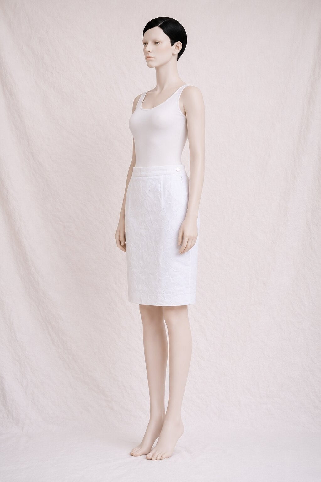 Jupe Crayon Yves Saint Laurent Vintage Authentique en Coton Blanc