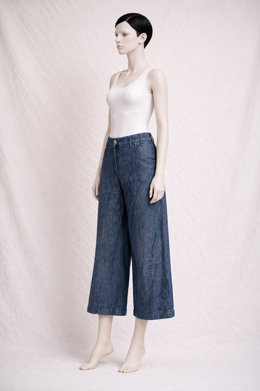 Authentic Vintage Blue Denim Wide-Leg Armani Trousers