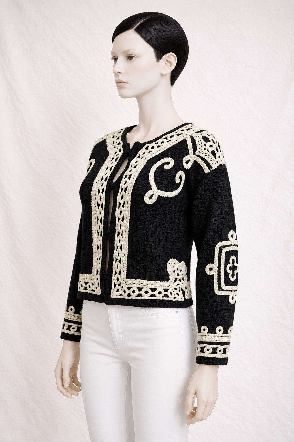 Authentic Vintage Black and Cream Wool Bolero Moschino