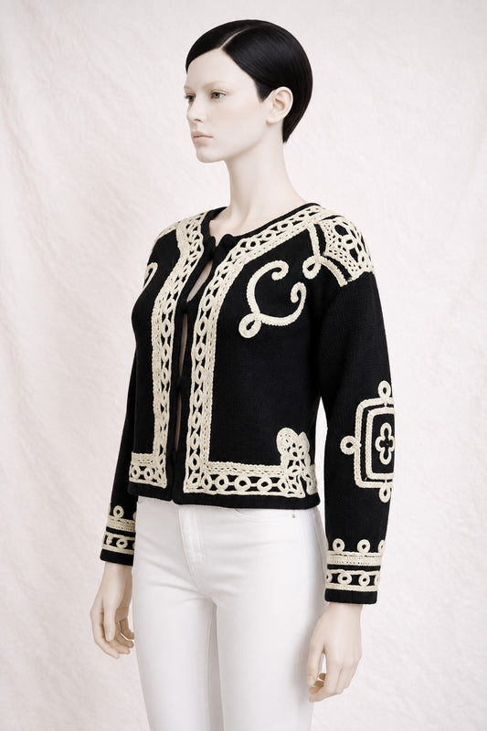 Authentic Vintage Black and Cream Wool Bolero Moschino