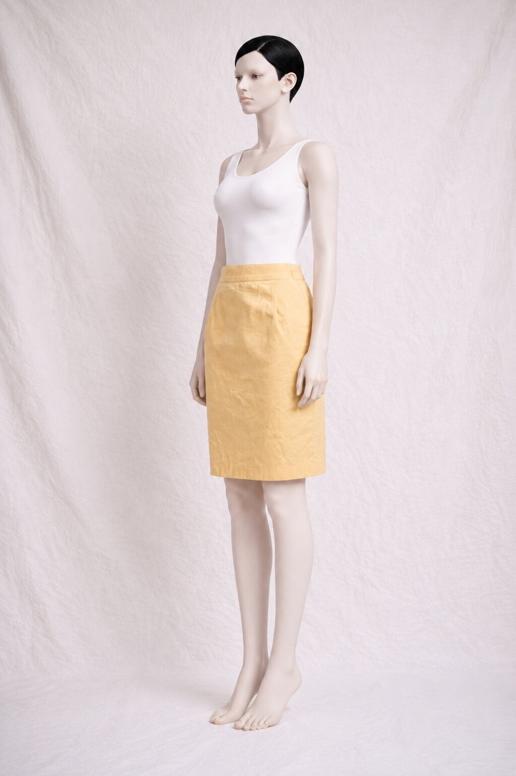 Jupe Crayon en Coton Abricot Vintage Authentique Yves Saint Laurent