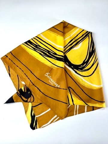 Silk scarf Balenciaga in bronze and yellow with abstract pattern authentic vintage