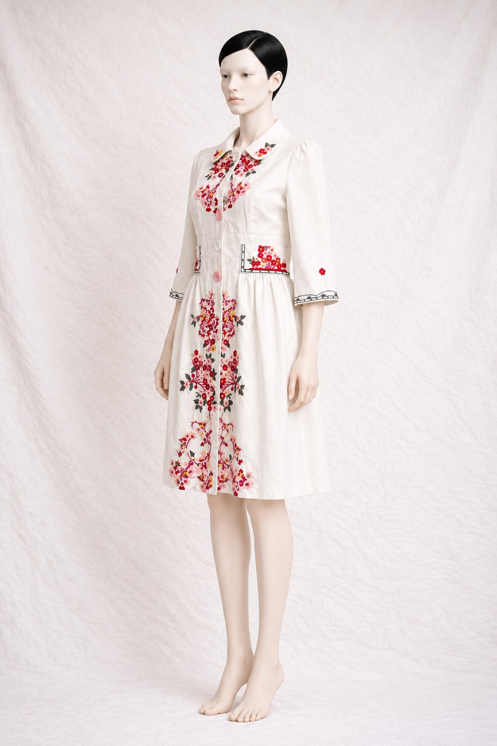 Trench Chloé en coton crème et broderie rouge authentique