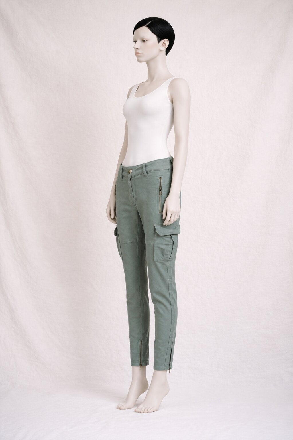 Authentic Y2K Olive Green Cotton Cargo Trousers by Maje