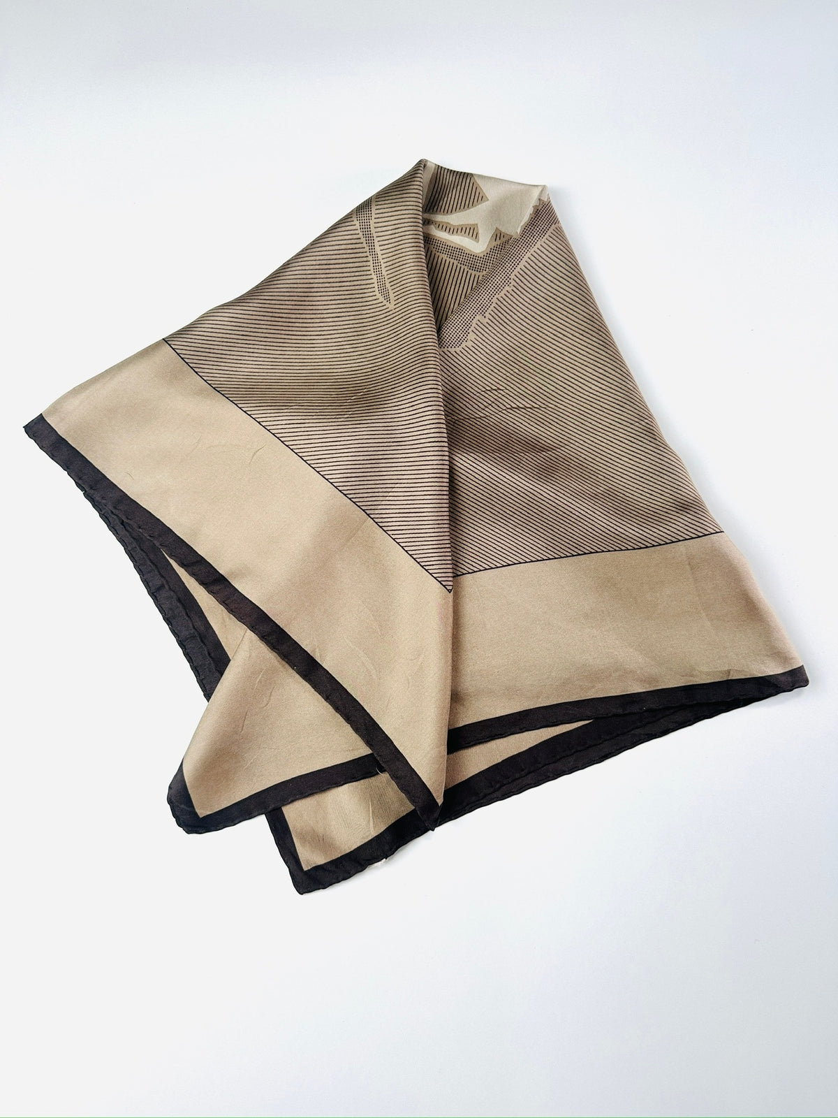Carré Cerruti 1881 en soie marron et mocca motif équestre vintage authentique