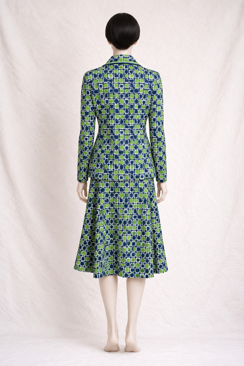 Authentic Vintage Green and Blue Knitted Skirt Set by Pierre Balmain