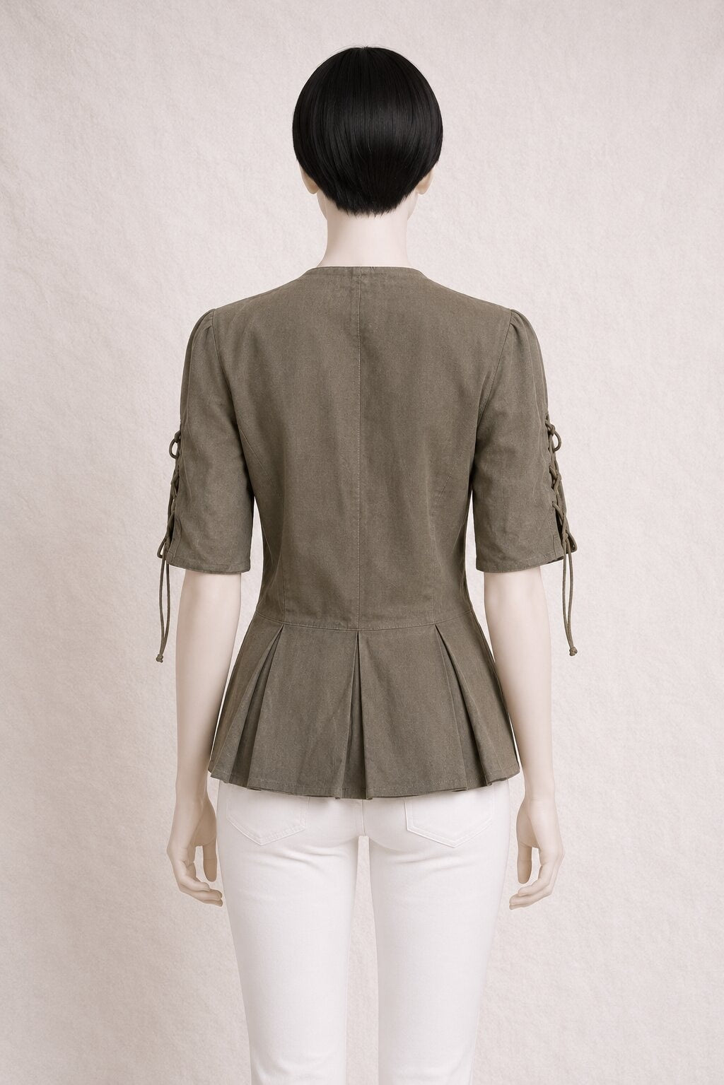 Blazer Authentique Vintage en Soie et Lin Khaki Louis Féraud
