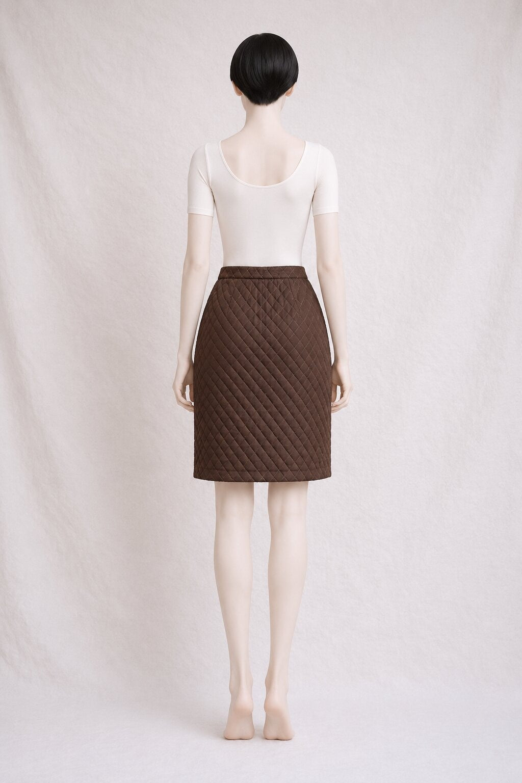 Authentic Vintage Brown Quilted Silk Midi Skirt by Escada