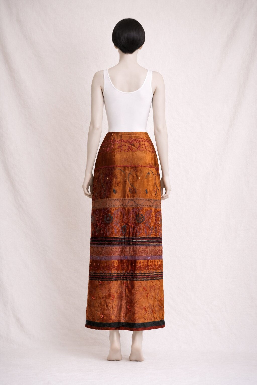 Jupe portefeuille longue Etro vintage authentique en velours de soie ocre