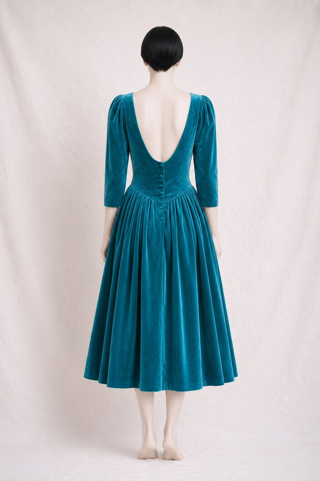 Robe longue Laura Ashley en velours vert émeraude vintage authentique
