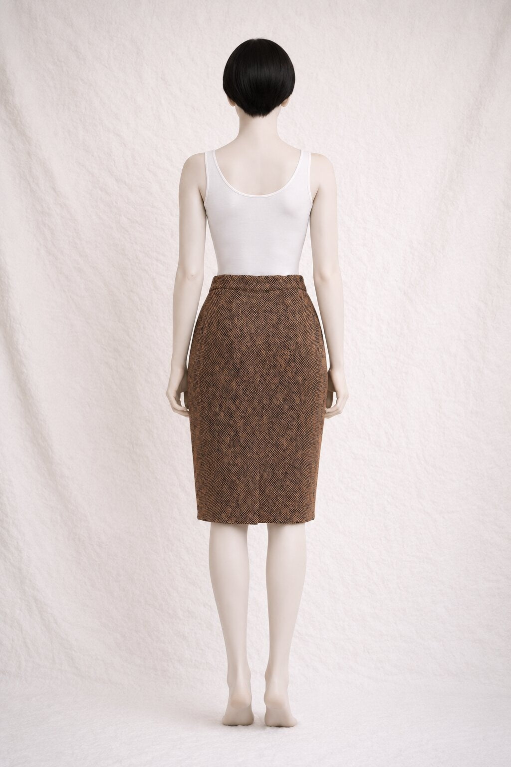 Jupe Crayon Authentique Vintage Yves Saint Laurent Imprimé Serpent Marron en Viscose