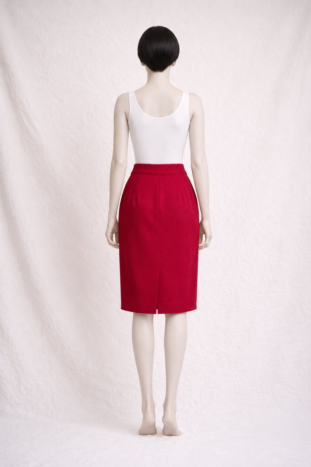 Jupe Crayon Vintage Authentique Yves Saint Laurent en Laine Rouge