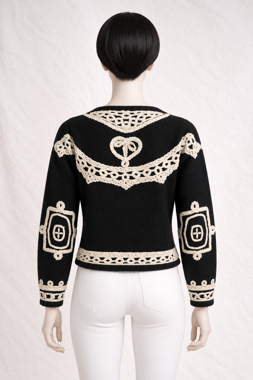 Authentic Vintage Black and Cream Wool Bolero Moschino