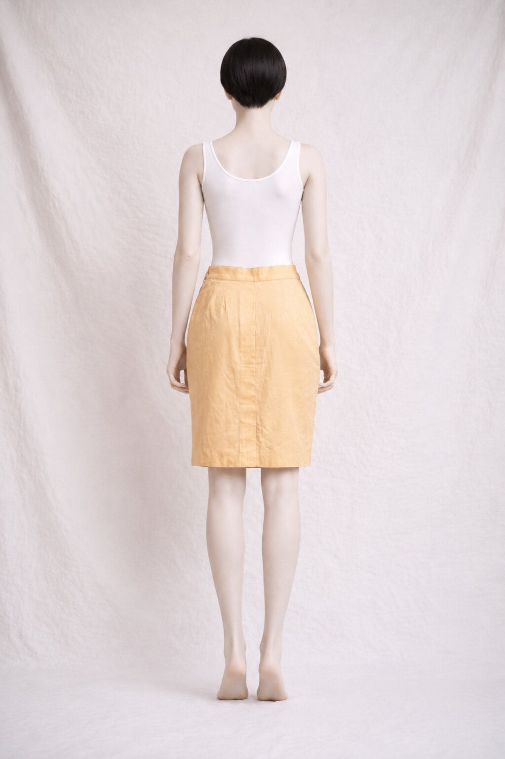 Jupe Crayon en Coton Abricot Vintage Authentique Yves Saint Laurent