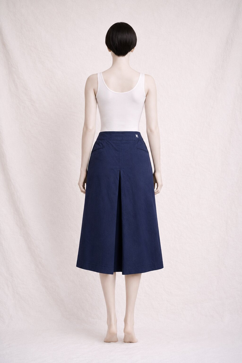 Jupe Midi Burberry Authentique Vintage en Coton Bleu Marine