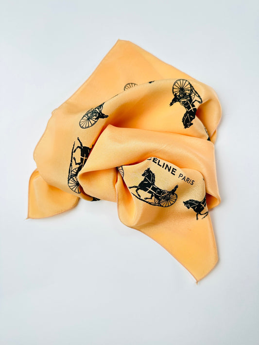 Silk scarf Céline in apricot and black vintage equestrian pattern