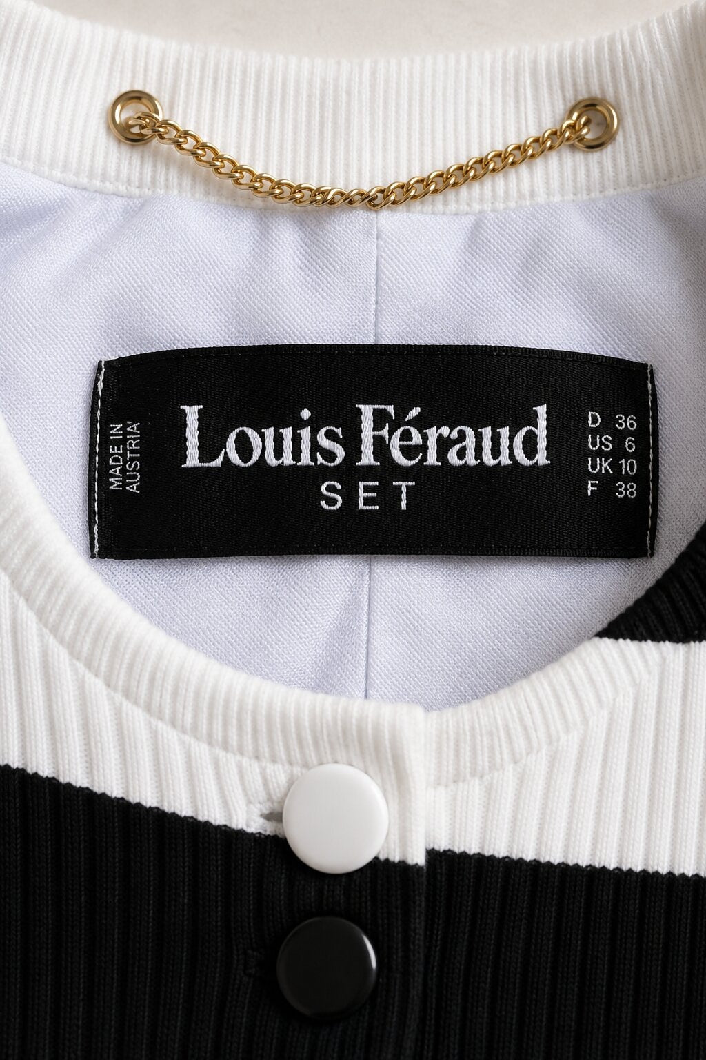 Veste courte vintage authentique Louis Féraud en coton noir et blanc