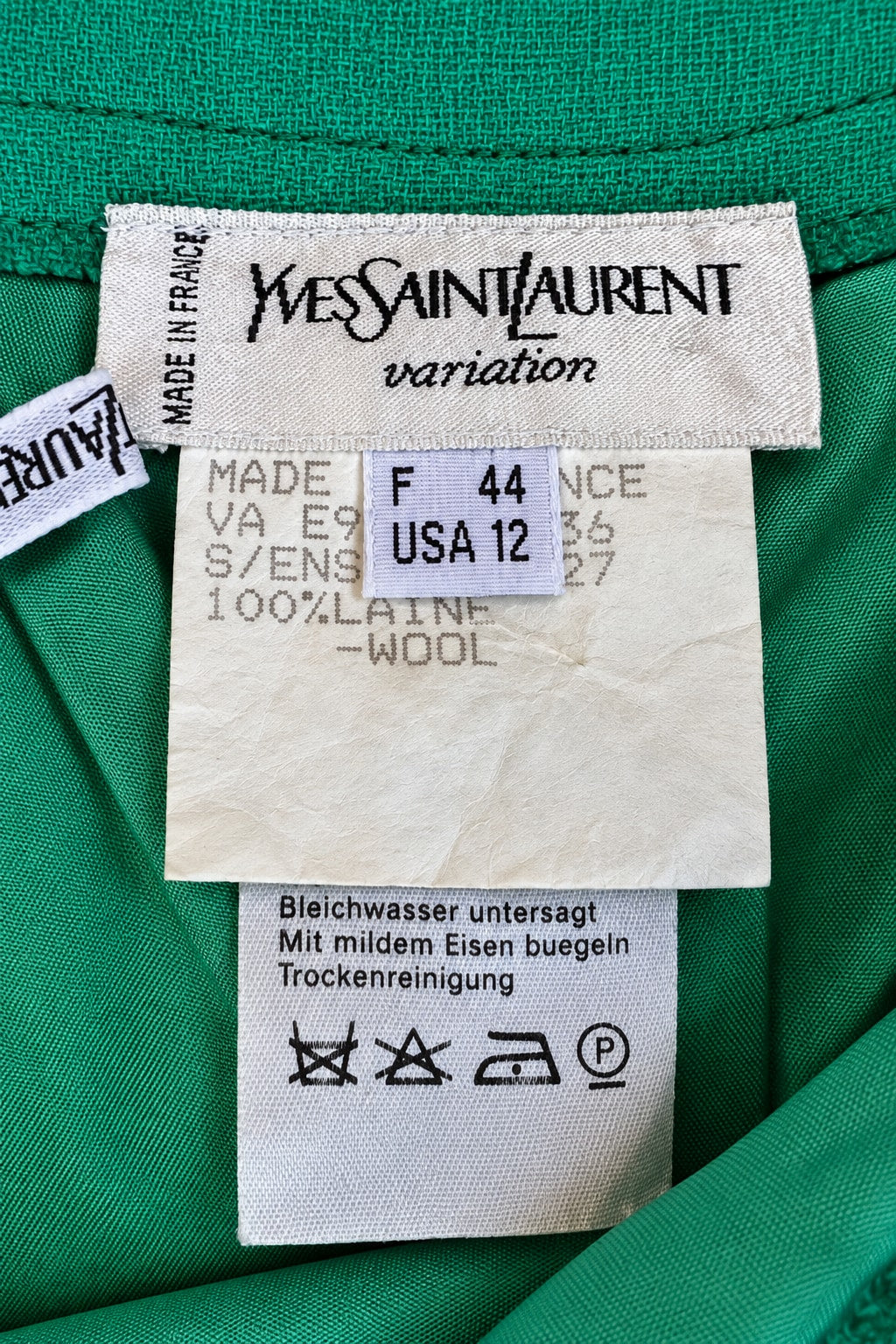 Jupe crayon YSL en laine verte vintage authentique