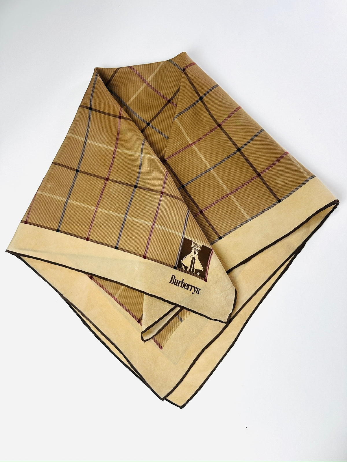 Authentic Burberry Silk Scarf in Beige and Brown Vintage Check Pattern