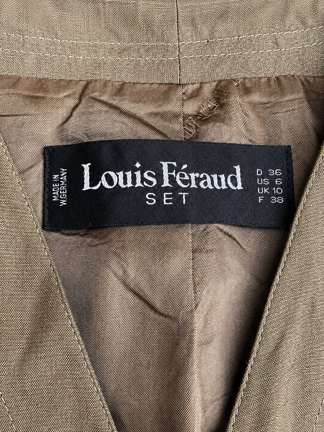 Blazer Authentique Vintage en Soie et Lin Khaki Louis Féraud
