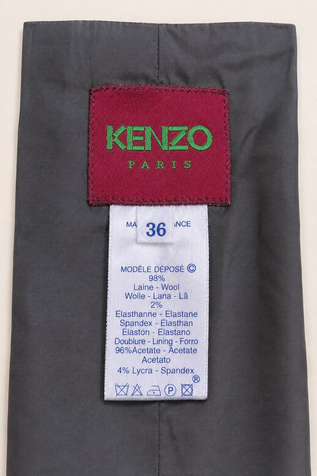Blazer Vintage Authentique Kenzo en Laine Grise Rayée