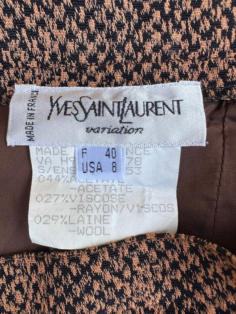 Jupe Crayon Authentique Vintage Yves Saint Laurent Imprimé Serpent Marron en Viscose