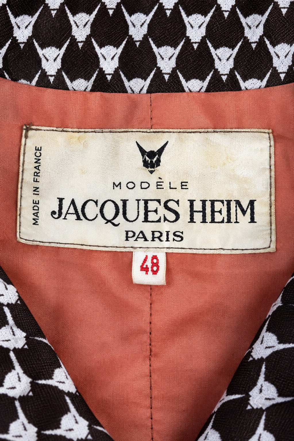 Trench Jacques Heim en viscose marron et blanc vintage authentique circa 70s