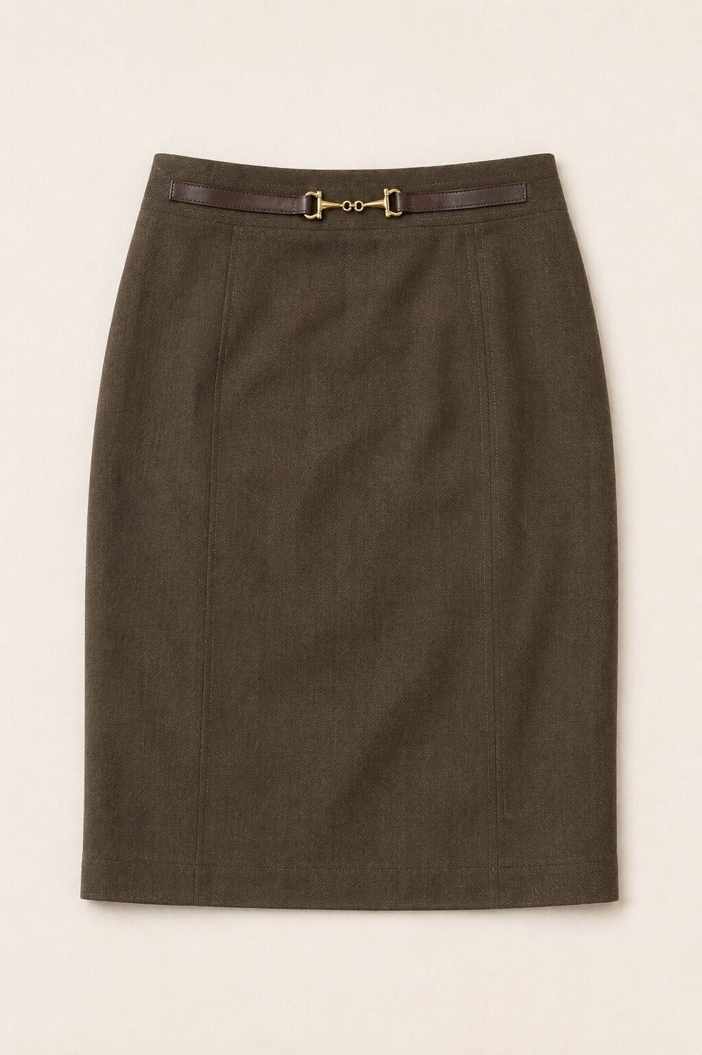 Jupe Crayon Authentique en Laine Kaki par Holland & Sherry