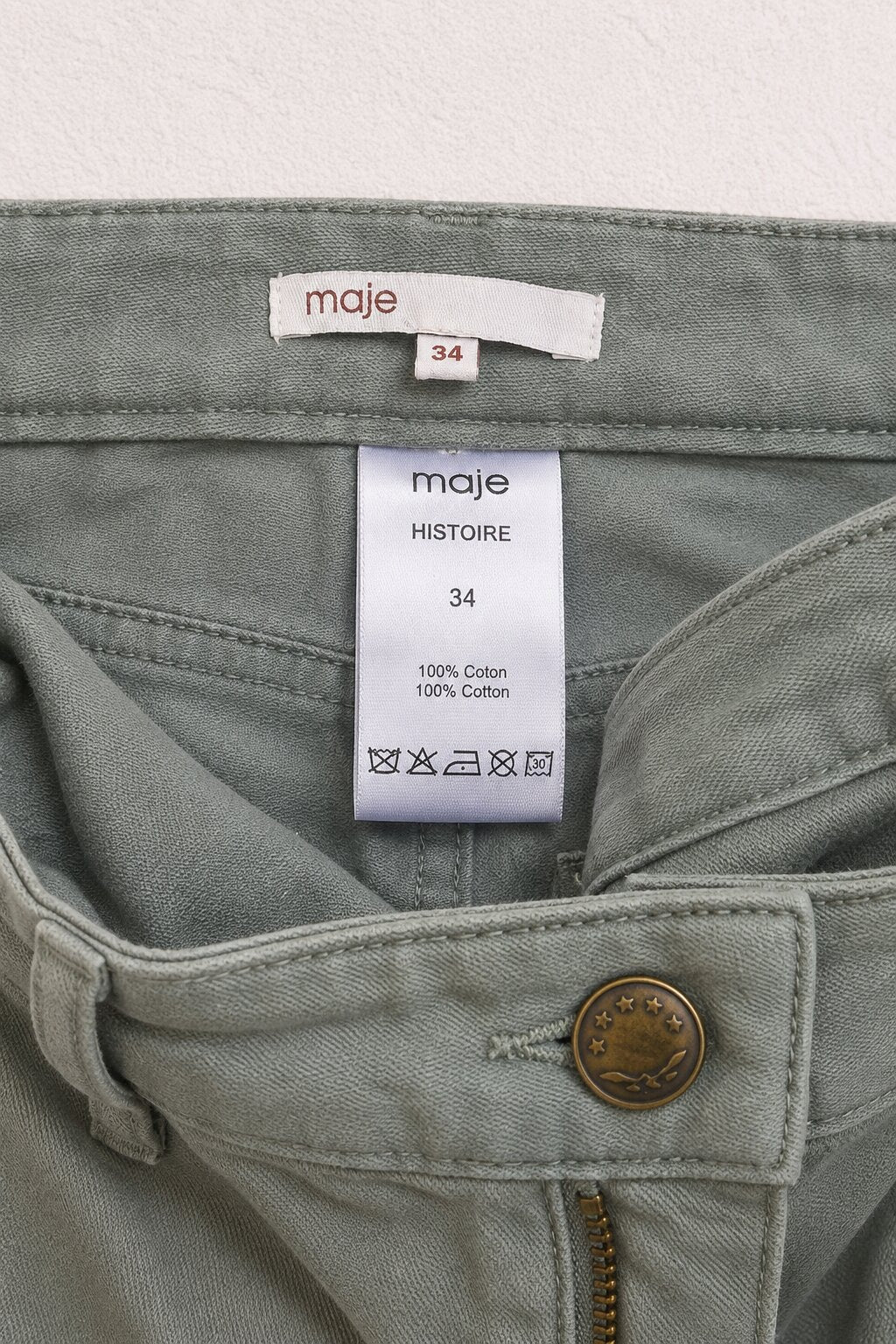 Authentic Y2K Olive Green Cotton Cargo Trousers by Maje