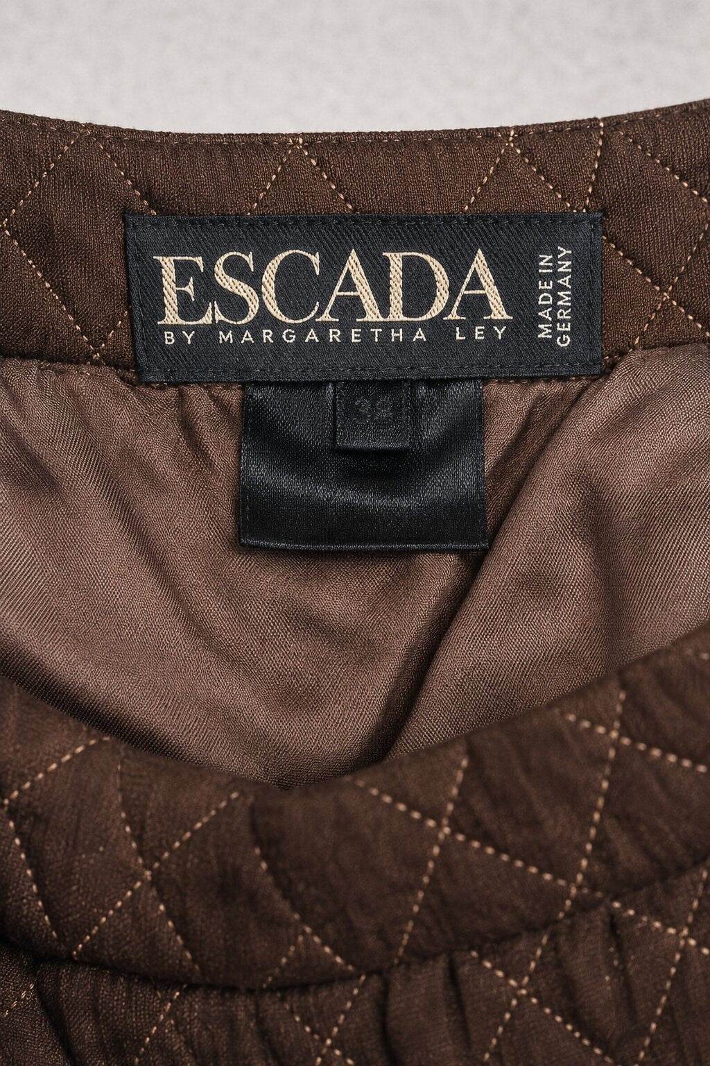 Authentic Vintage Brown Quilted Silk Midi Skirt by Escada
