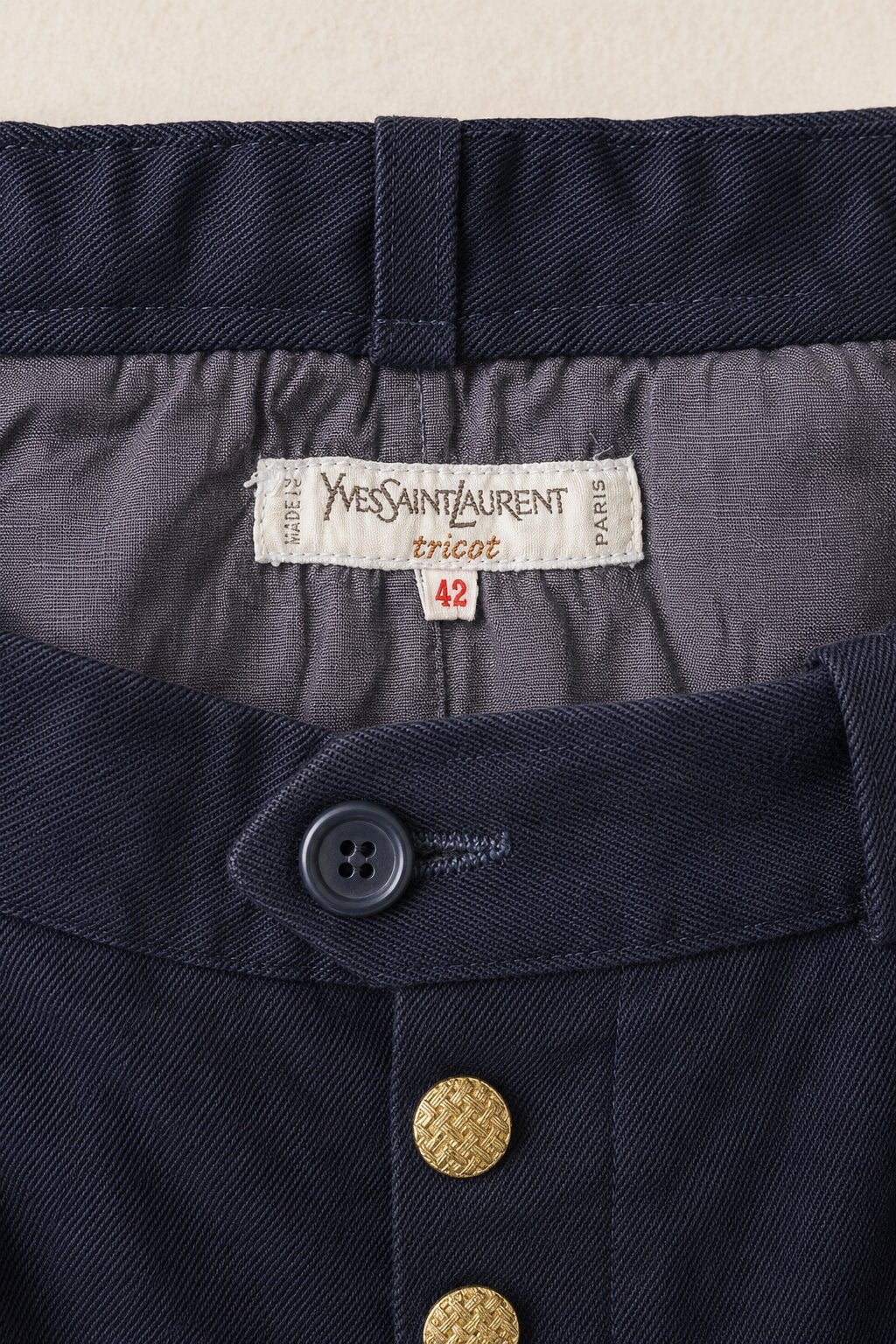 Jupe Évasée Authentique Vintage Yves Saint Laurent en Laine Bleu Marine
