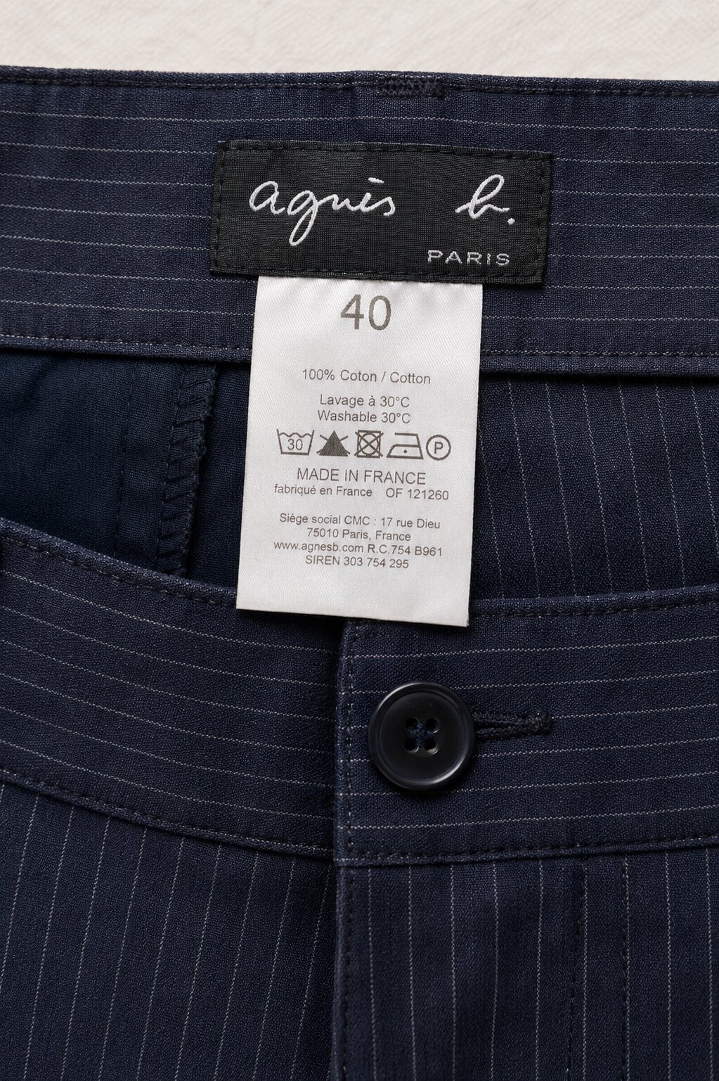 Authentic vintage black striped cotton trousers Agnès B.