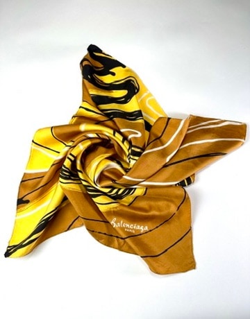 Silk scarf Balenciaga in bronze and yellow with abstract pattern authentic vintage
