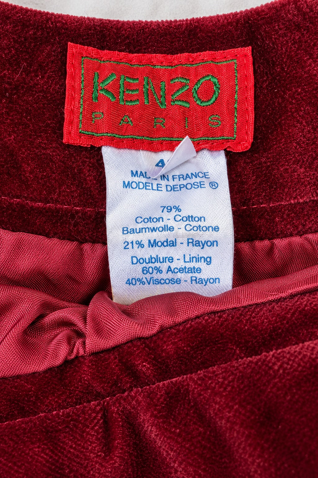 Pantalon Kenzo en velours bordeaux vintage authentique