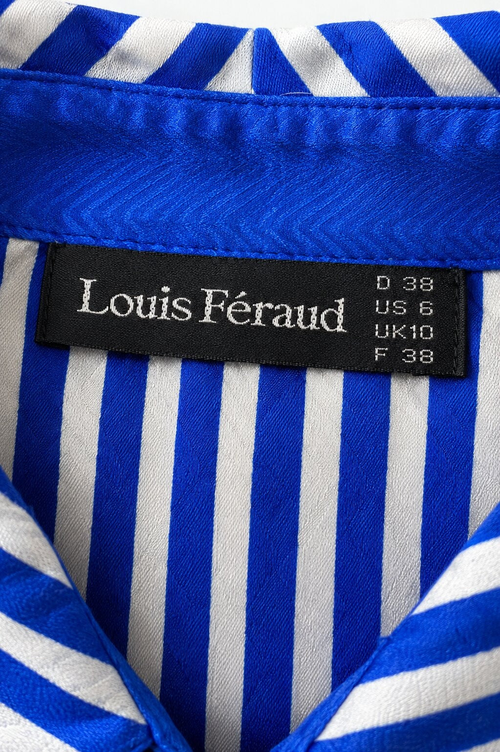 Louis Féraud Blue Striped Silk Blouse with Black Bow Vintage Authentic