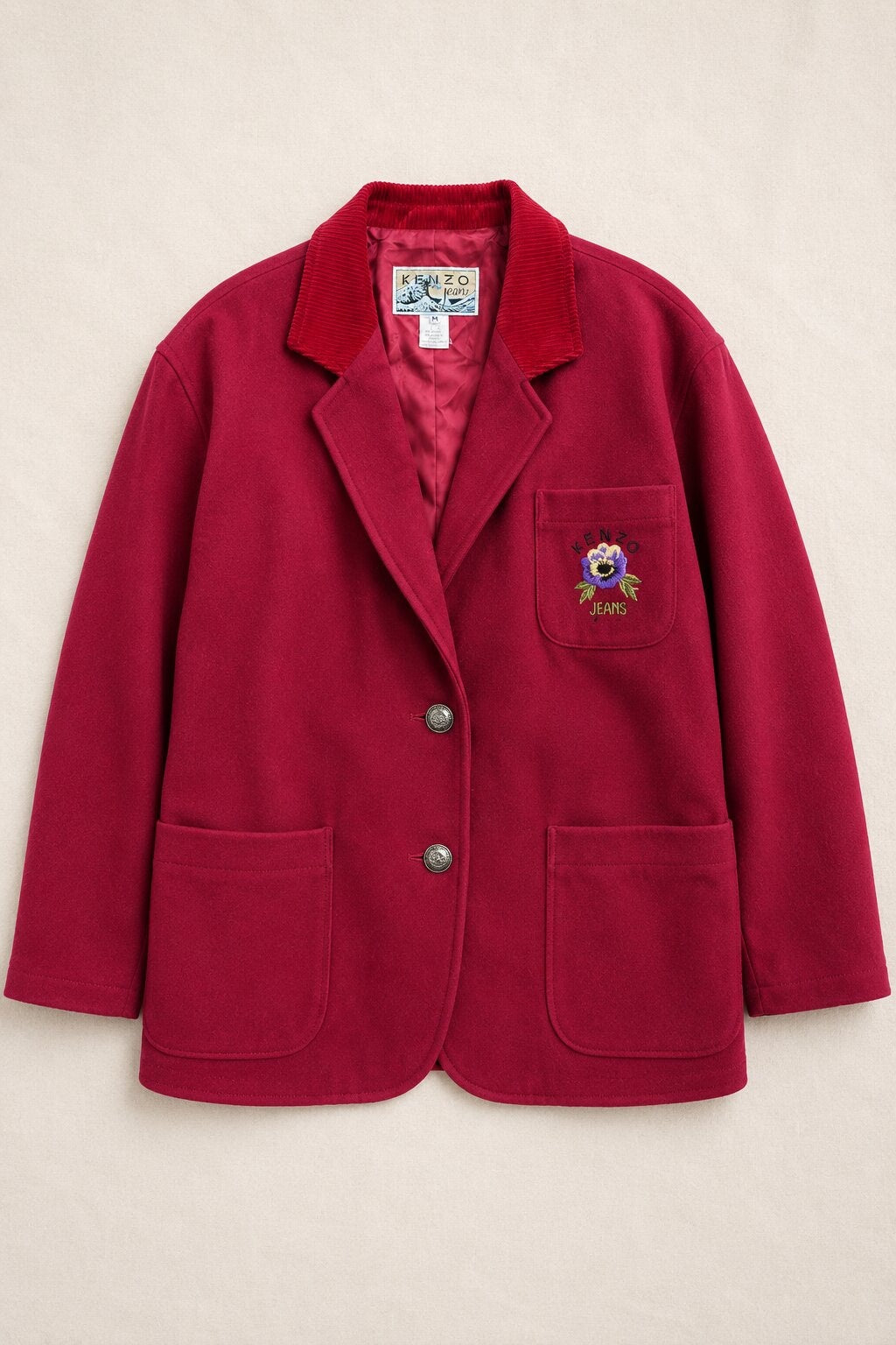 Blazer en laine rouge framboise Kenzo vintage authentique