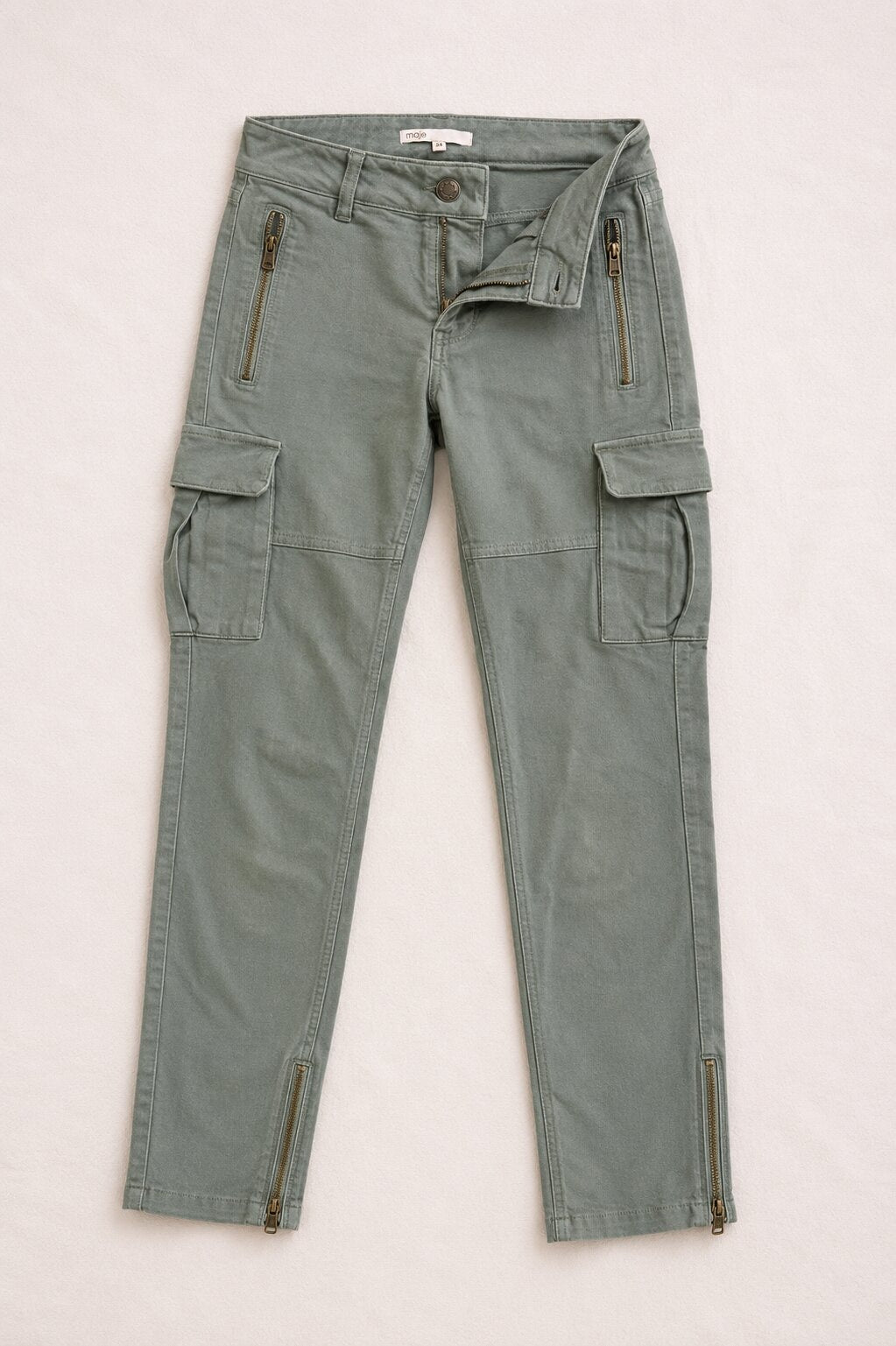 Authentic Y2K Olive Green Cotton Cargo Trousers by Maje