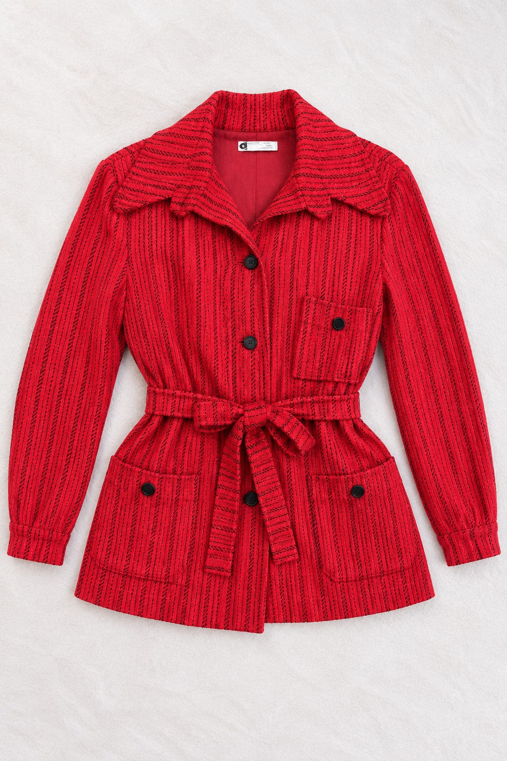Cardigan Jacques Esterel en tricotage rouge vintage authentique circa 70s