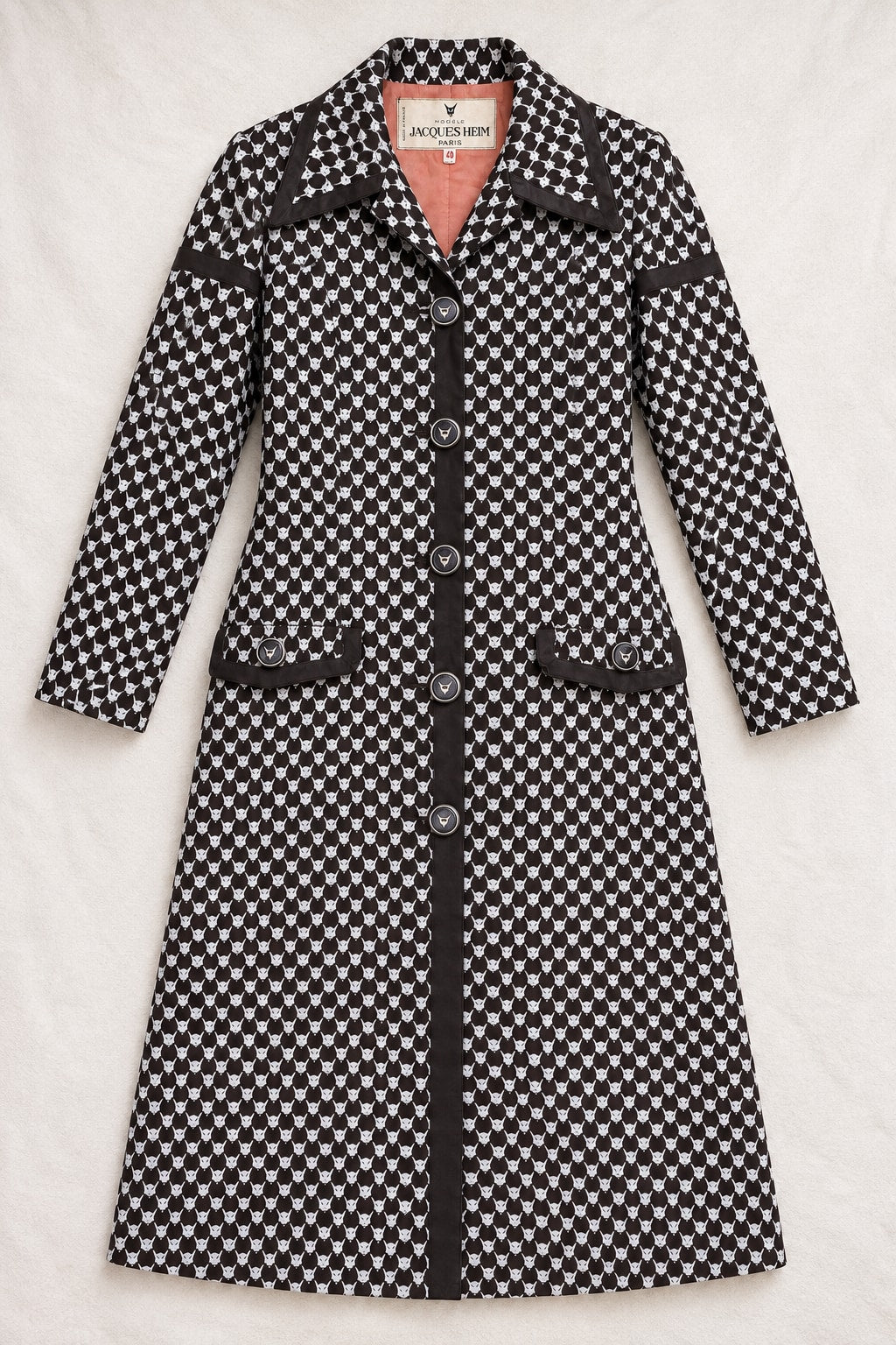 Trench Jacques Heim en viscose marron et blanc vintage authentique circa 70s