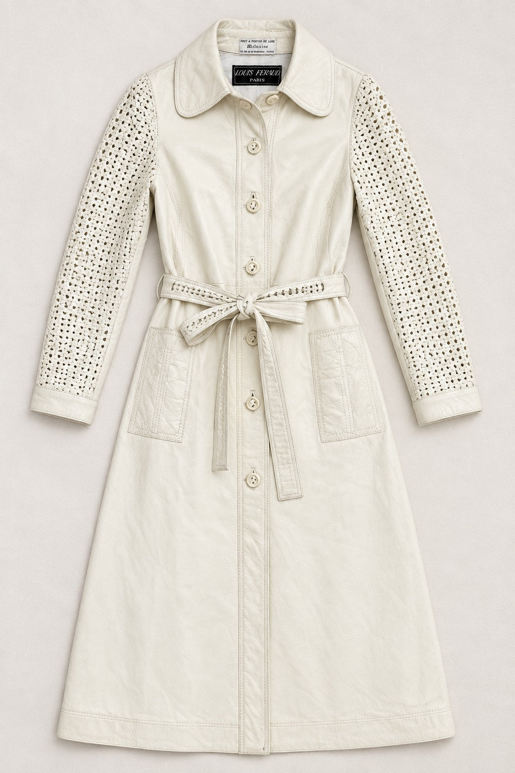Trench Louis Féraud en cuir crème vintage authentique