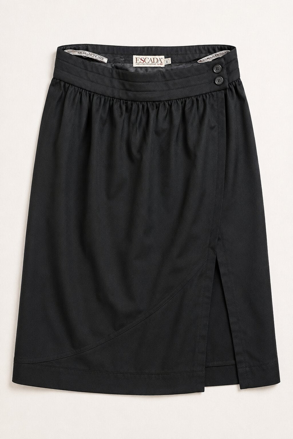 Jupe midi Escada en laine noire vintage authentique