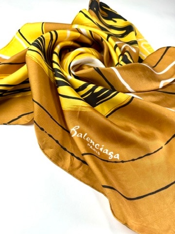 Silk scarf Balenciaga in bronze and yellow with abstract pattern authentic vintage