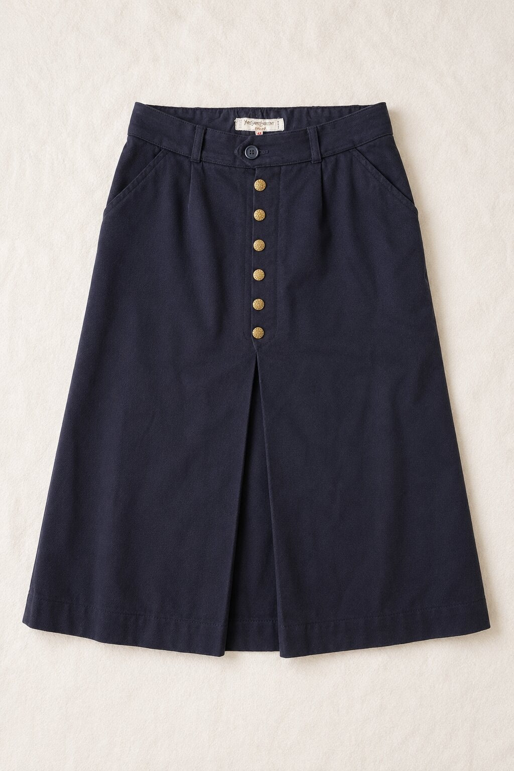 Jupe Évasée Authentique Vintage Yves Saint Laurent en Laine Bleu Marine