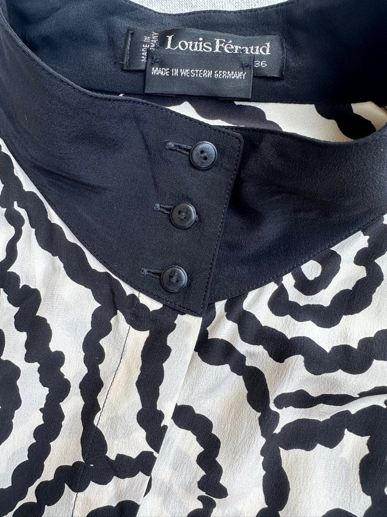 Robe en soie noire et blanche vintage authentique Louis Féraud
