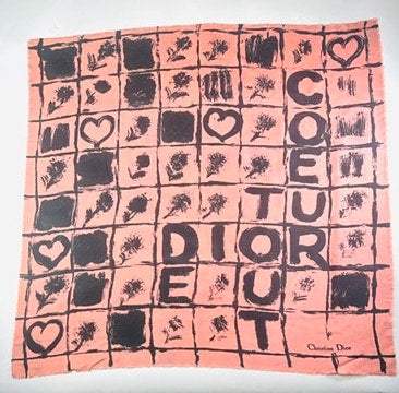 Silk Scarf Christian Dior in Pink and Black Vintage Authentic Graphic Pattern