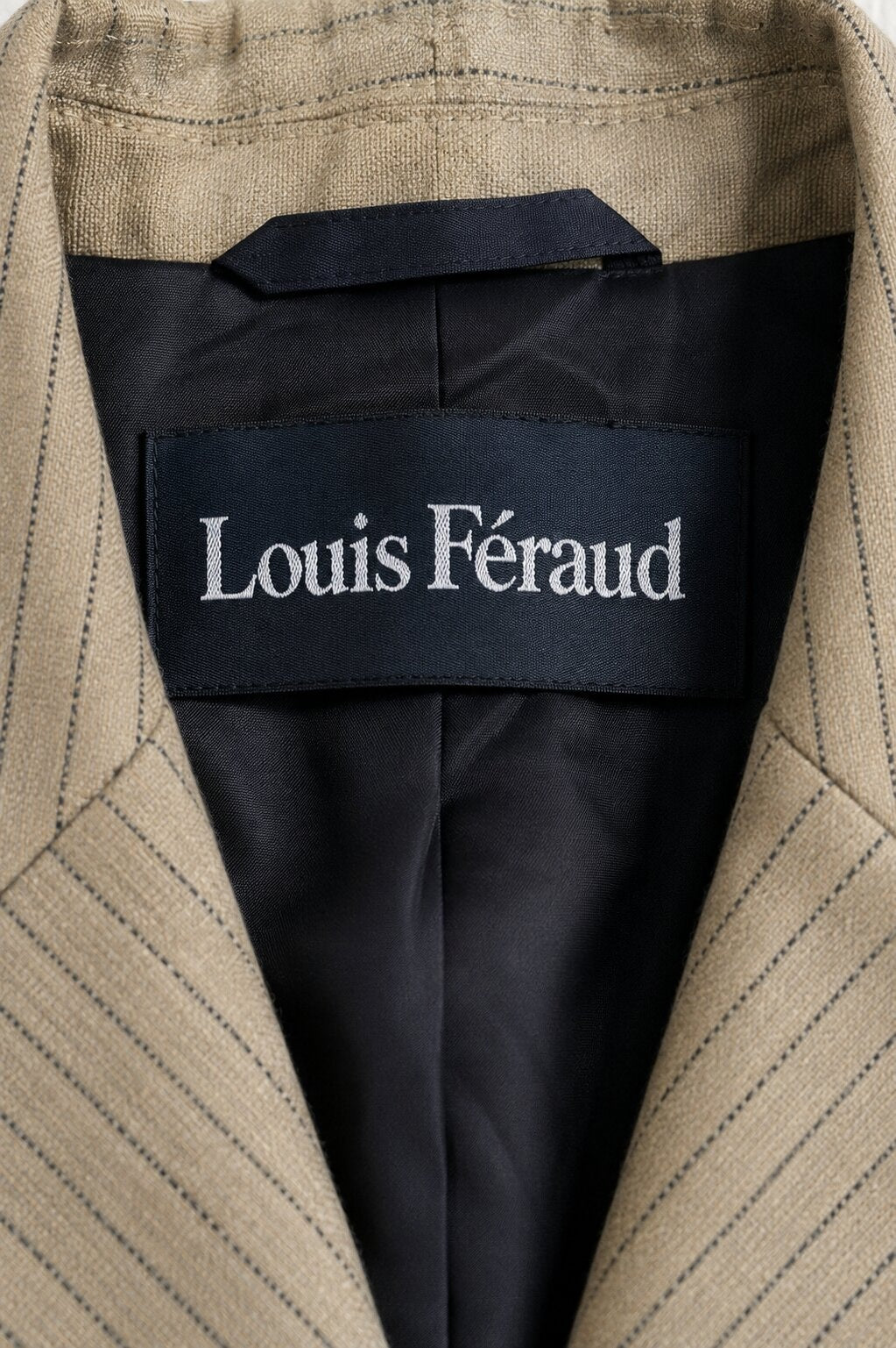 Blazer long beige vintage authentique Louis Feraud en laine et lin