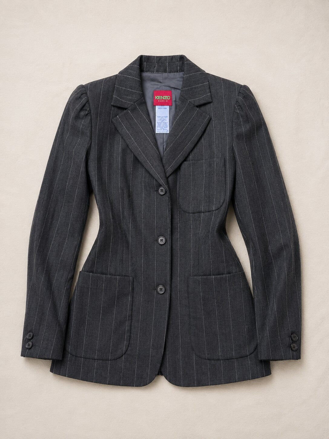 Blazer Vintage Authentique Kenzo en Laine Grise Rayée