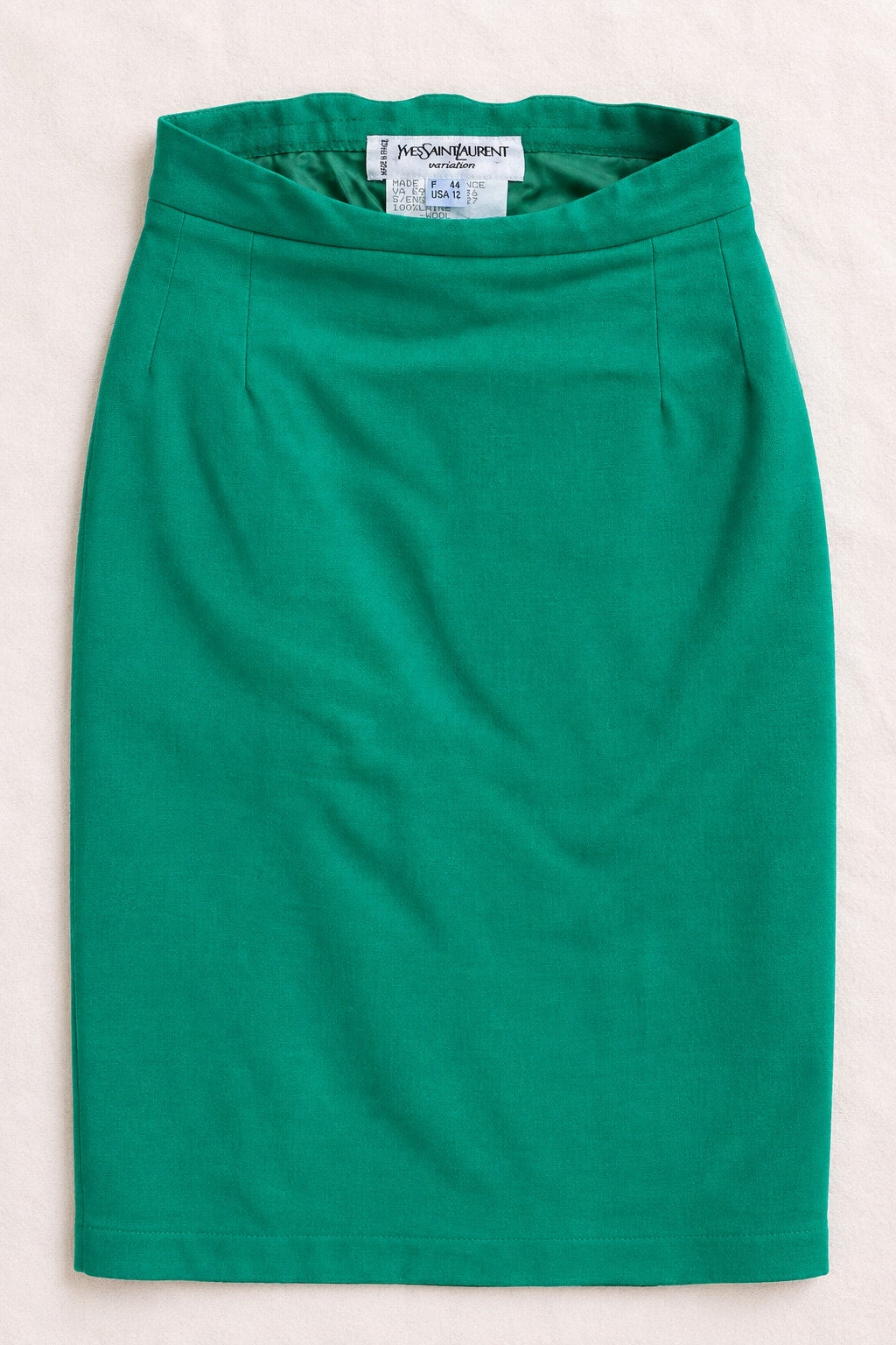 Jupe crayon YSL en laine verte vintage authentique