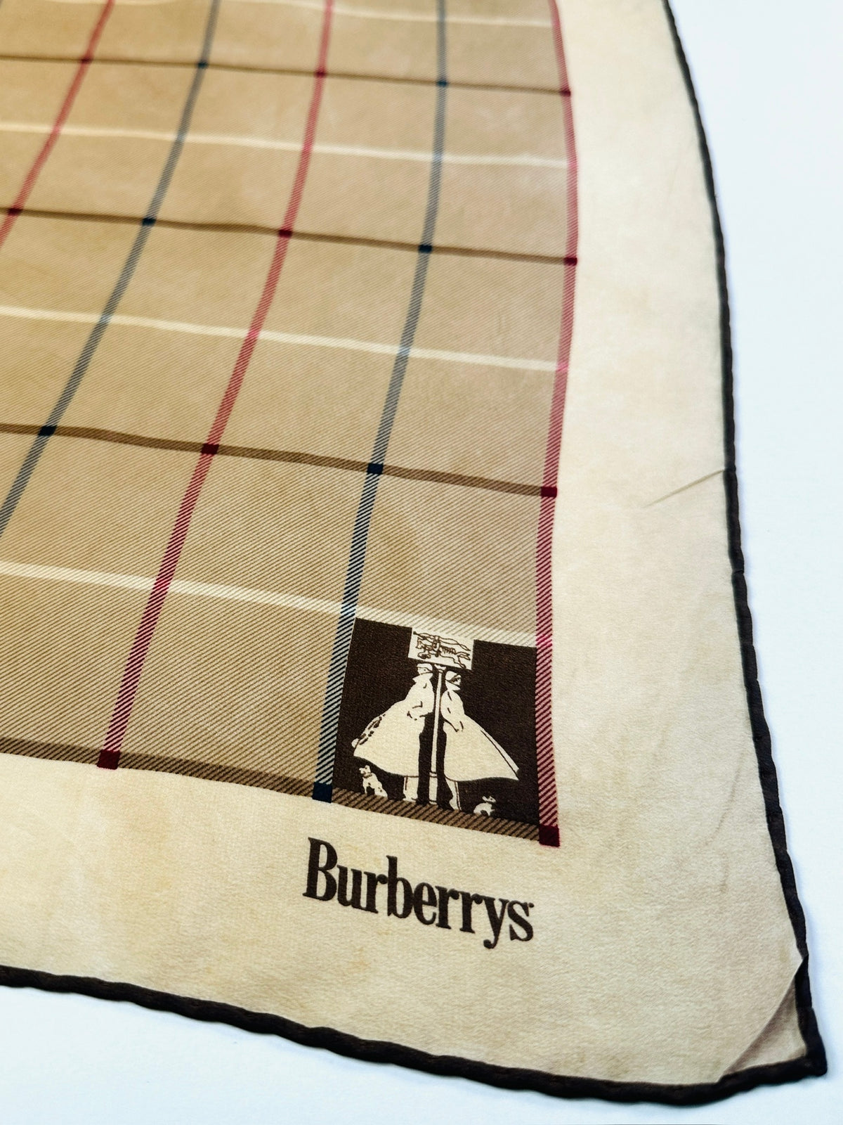 Authentic Burberry Silk Scarf in Beige and Brown Vintage Check Pattern
