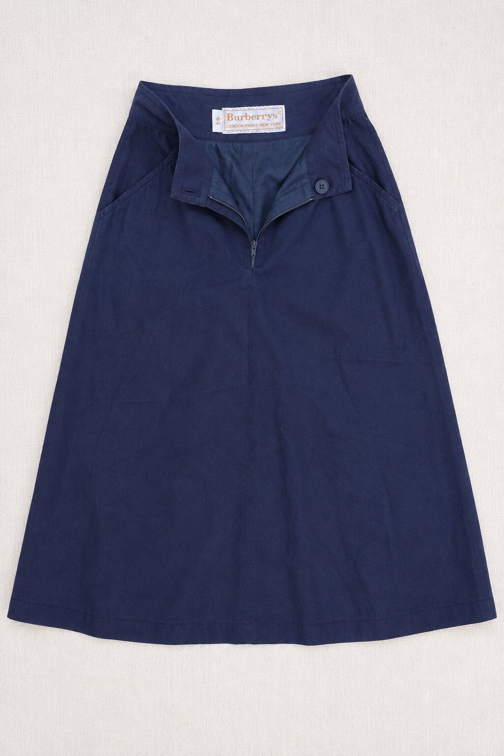 Jupe Midi Burberry Authentique Vintage en Coton Bleu Marine